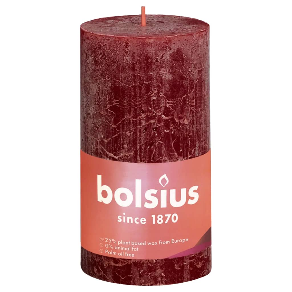 Bolsius Rustikálne valcové sviečky Shine 4ks 130x68mm,zamatovo červené
