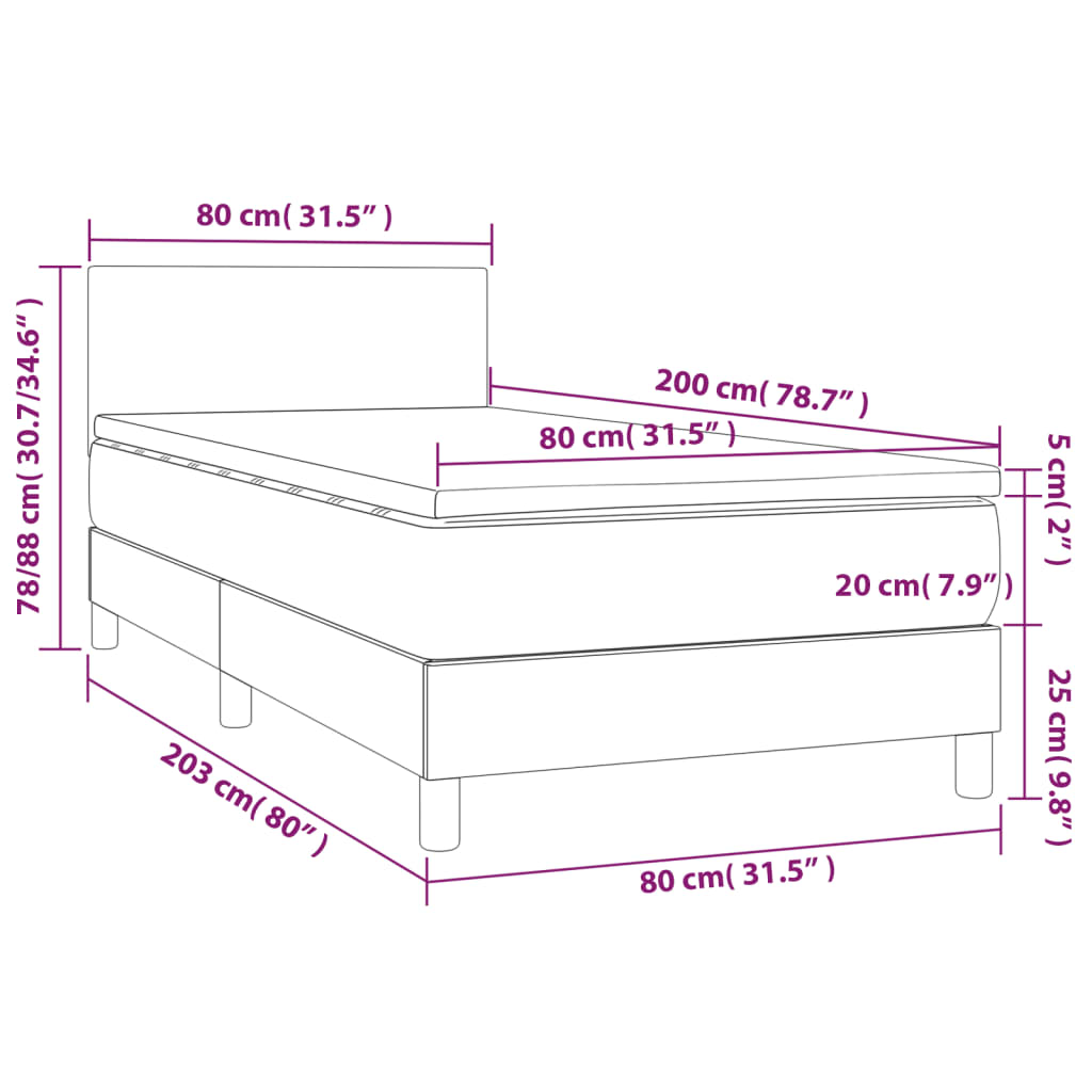 vidaXL Posteľ boxsping s matracom a LED bledosivá 80x200 cm zamat