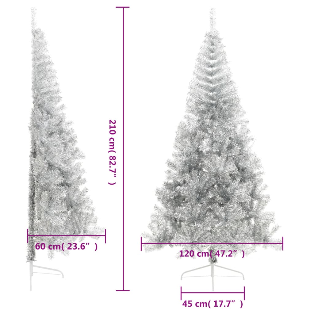 vidaXL Umelý polovičný vianočný stromček+stojan, strieborný 210 cm