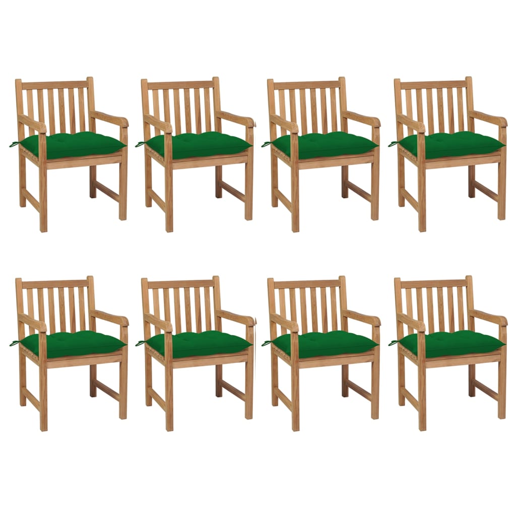 vidaXL Záhradné stoličky 8 ks so zelenými podložkami teakový masív