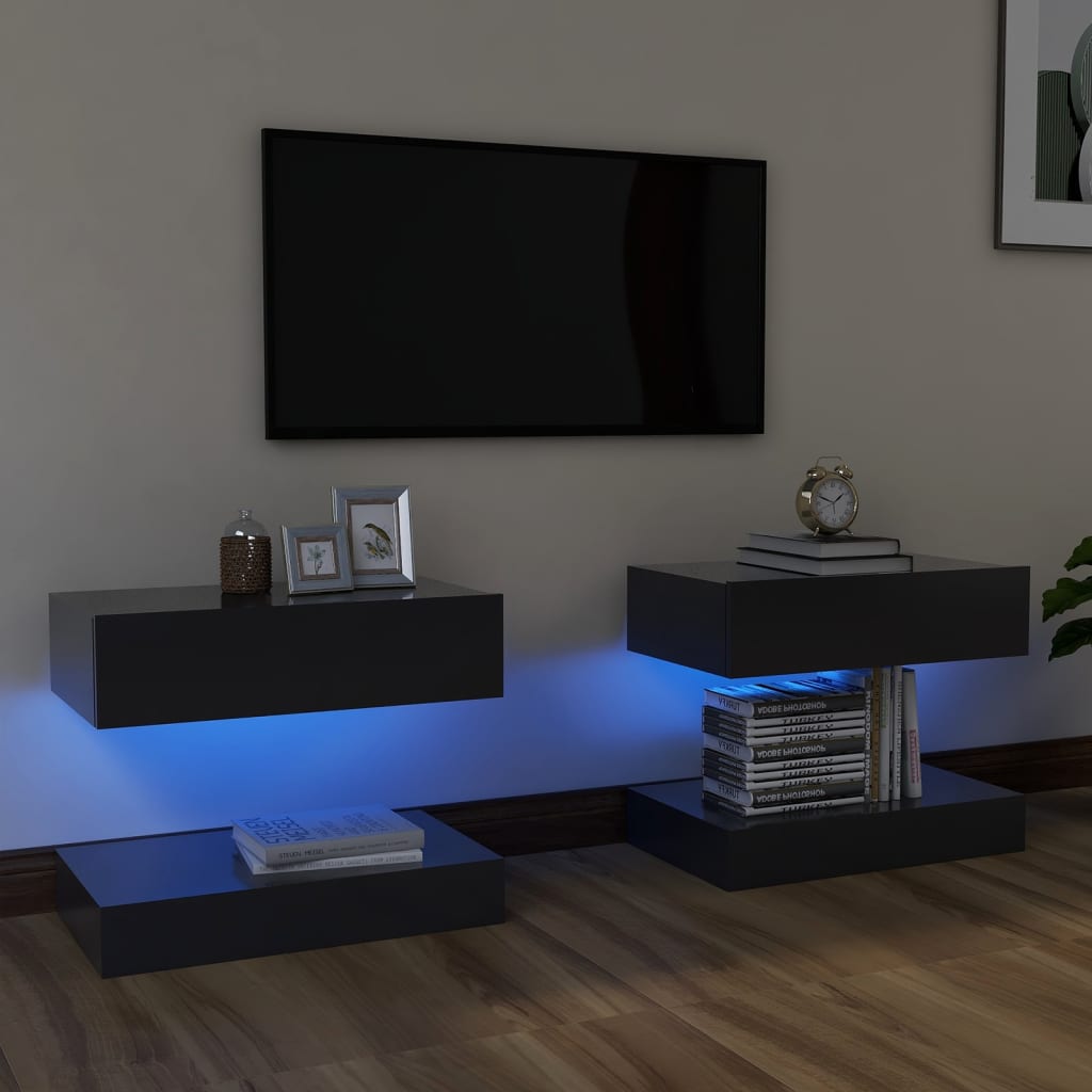vidaXL TV skrinky s LED svetlami 2 ks sivé 60x35 cm