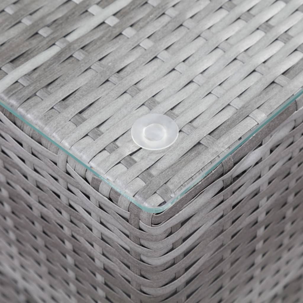 vidaXL Bočný stolík so sklenenou doskou sivý 35x35x52 cm polyratanový
