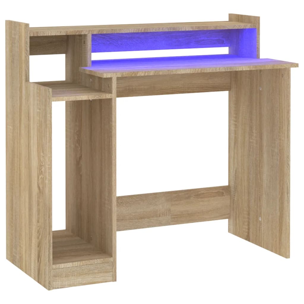 vidaXL Stôl s LED svetlami, dub sonoma 97x45x90 cm, kompozitné drevo