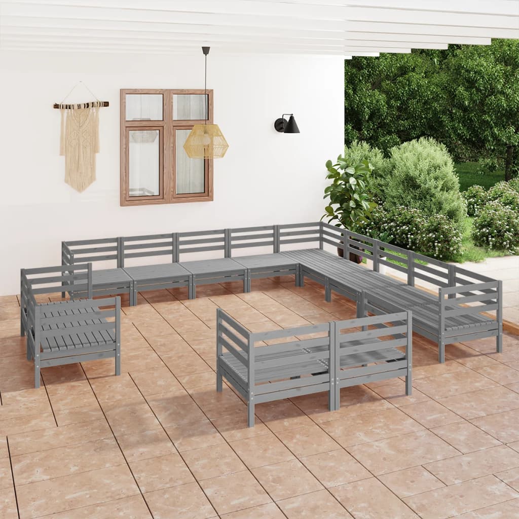 vidaXL 13-dielna záhradná sedacia súprava, borovicový masív, sivá