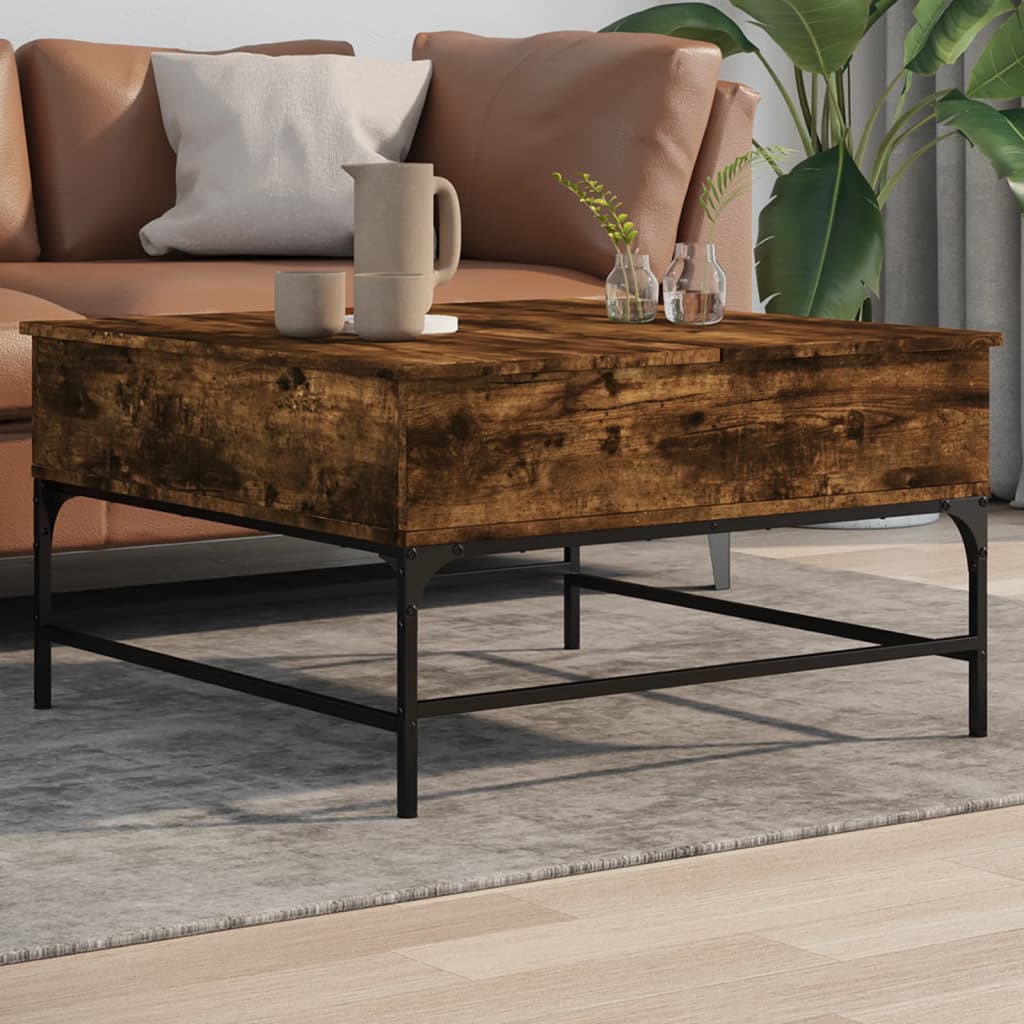 vidaXL Konferenčný stolík, tmavý dub 80x80x45 cm, kompozitné drevo+kov