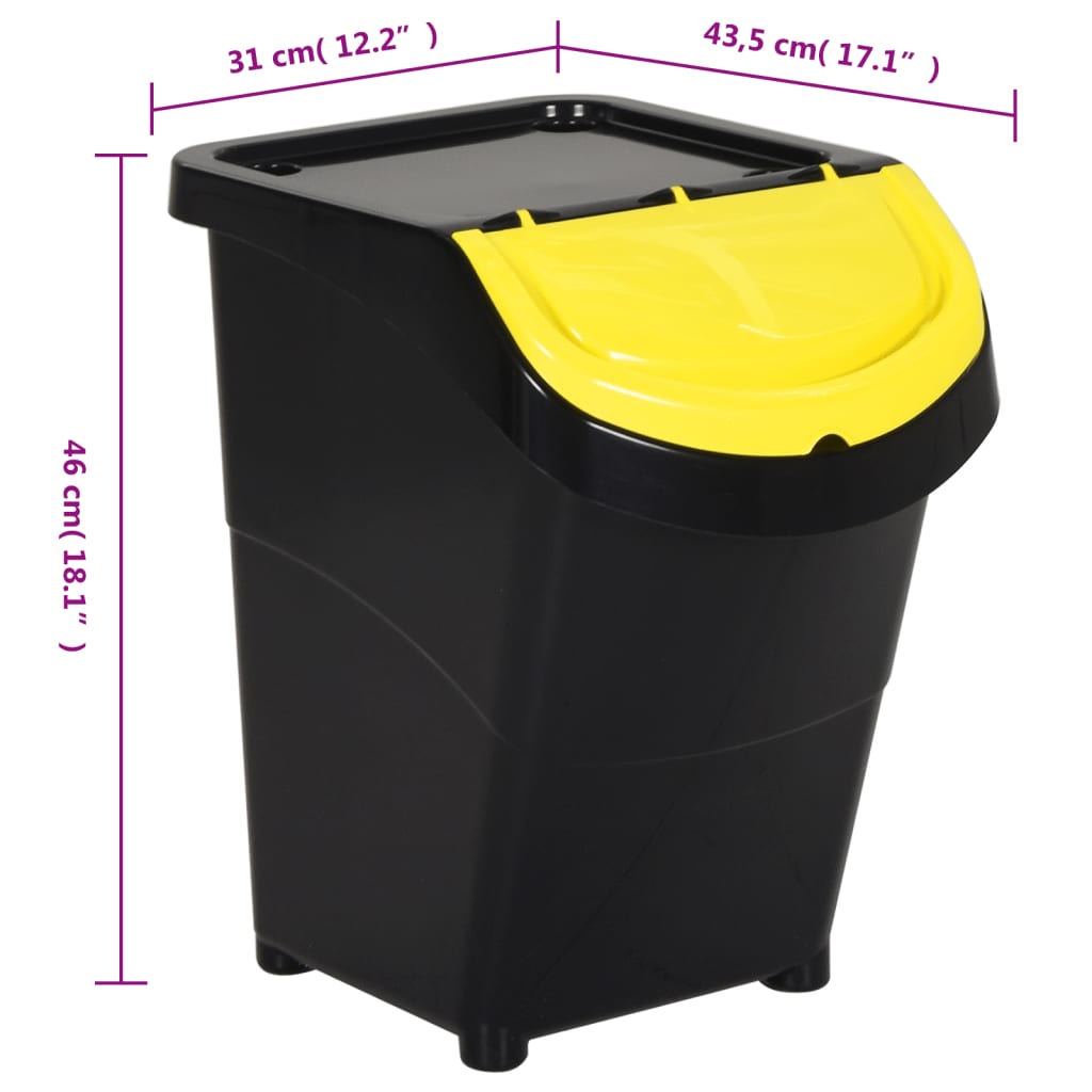 vidaXL Stohovateľné odpadkové koše s vekom 3 ks čierne PP 120 l