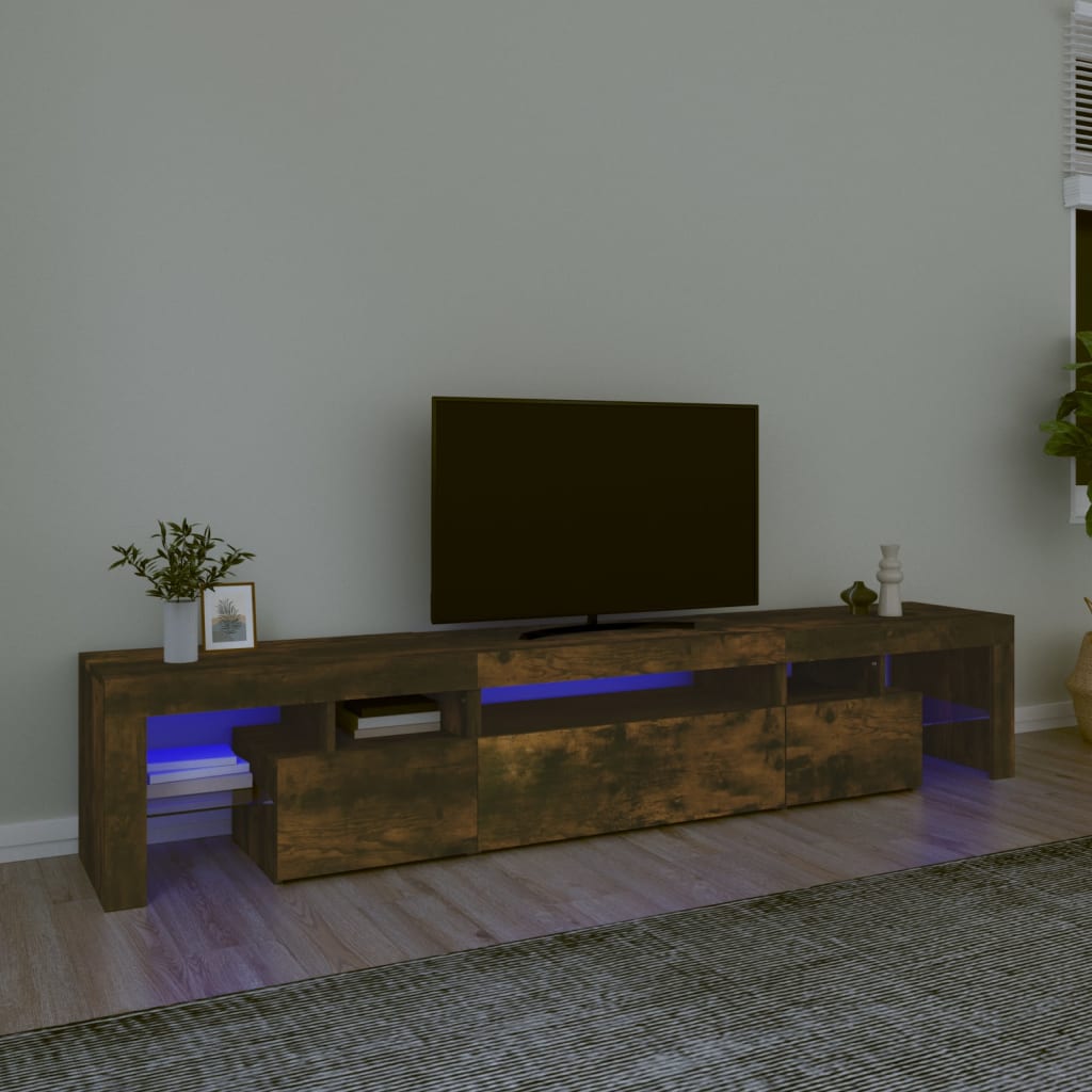 vidaXL TV skrinka s LED svetlami dymový dub 215x36,5x40 cm