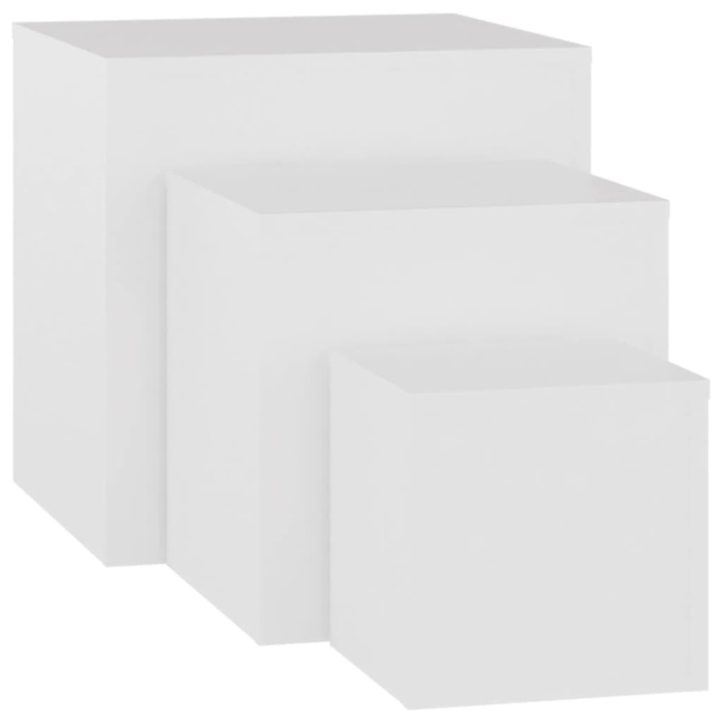 vidaXL Príručné stolíky 3 ks biele drevotrieska