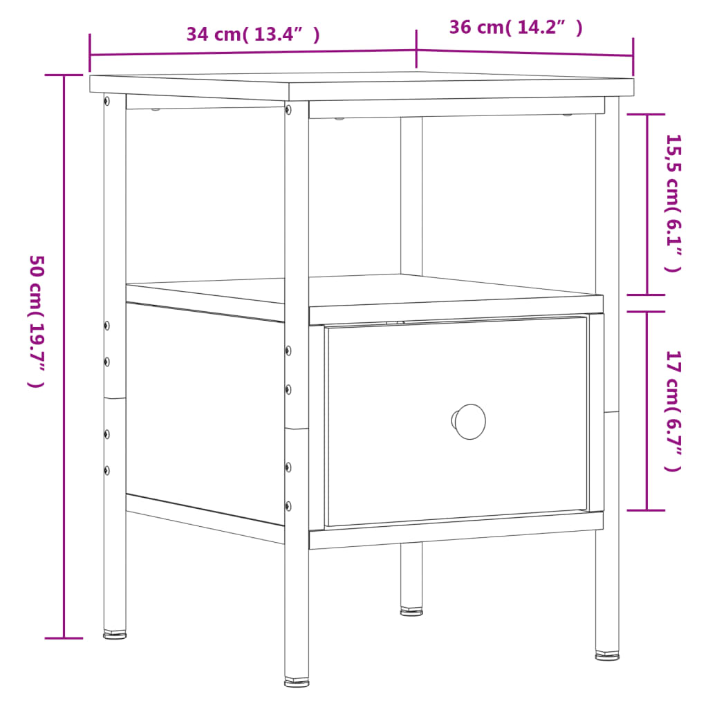 vidaXL Nočný stolík čierny 34x36x50 cm kompozitné drevo