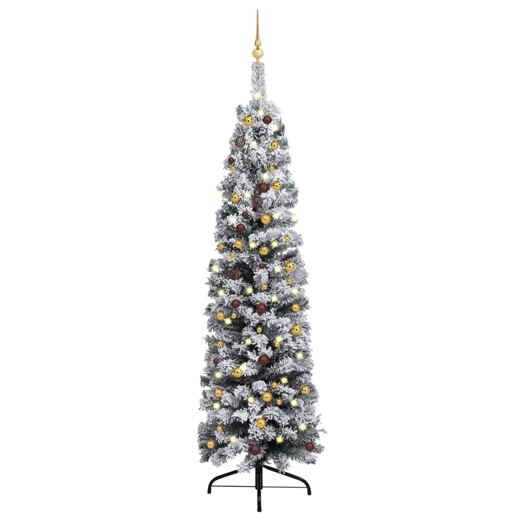 vidaXL Úzky vianočný stromček s LED a sadou gulí zelený 240 cm