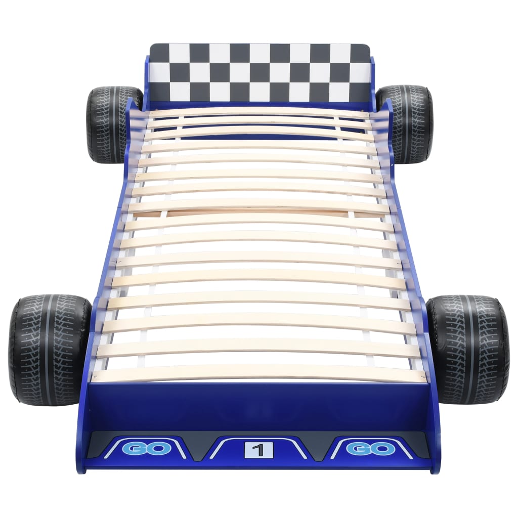 vidaXL Detská posteľ pretekárske auto 90x200 cm modrá