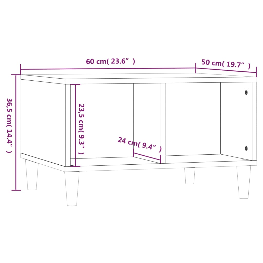 vidaXL Konferenčný stolík betónový sivý 60x50x36,5 cm spracované drevo