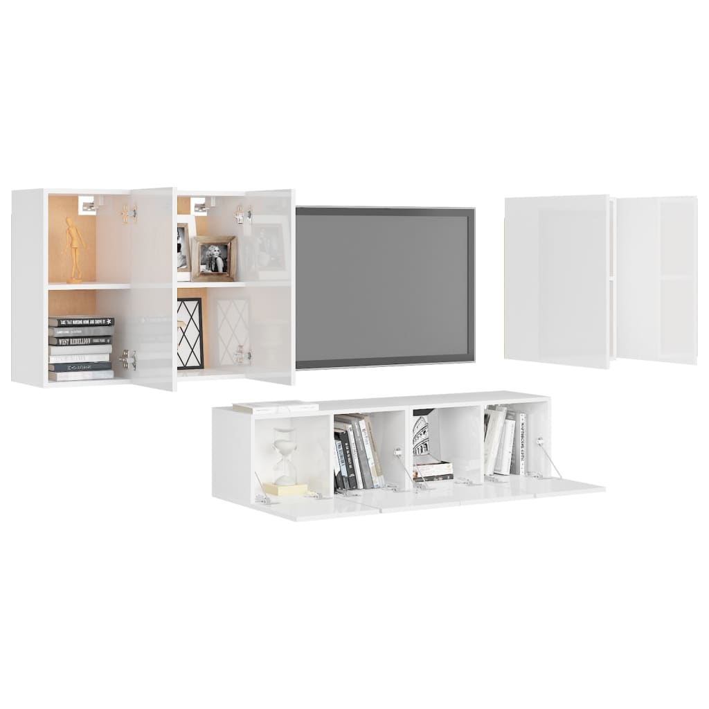vidaXL 6-dielna súprava TV skriniek lesklá biela drevotrieska