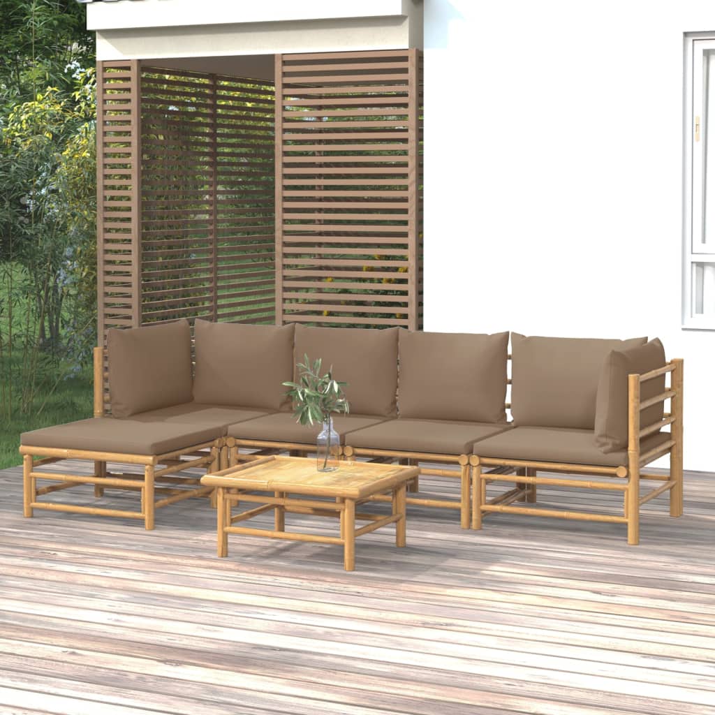 vidaXL 6-dielna záhradná sedacia súprava sivohnedé vankúše bambus