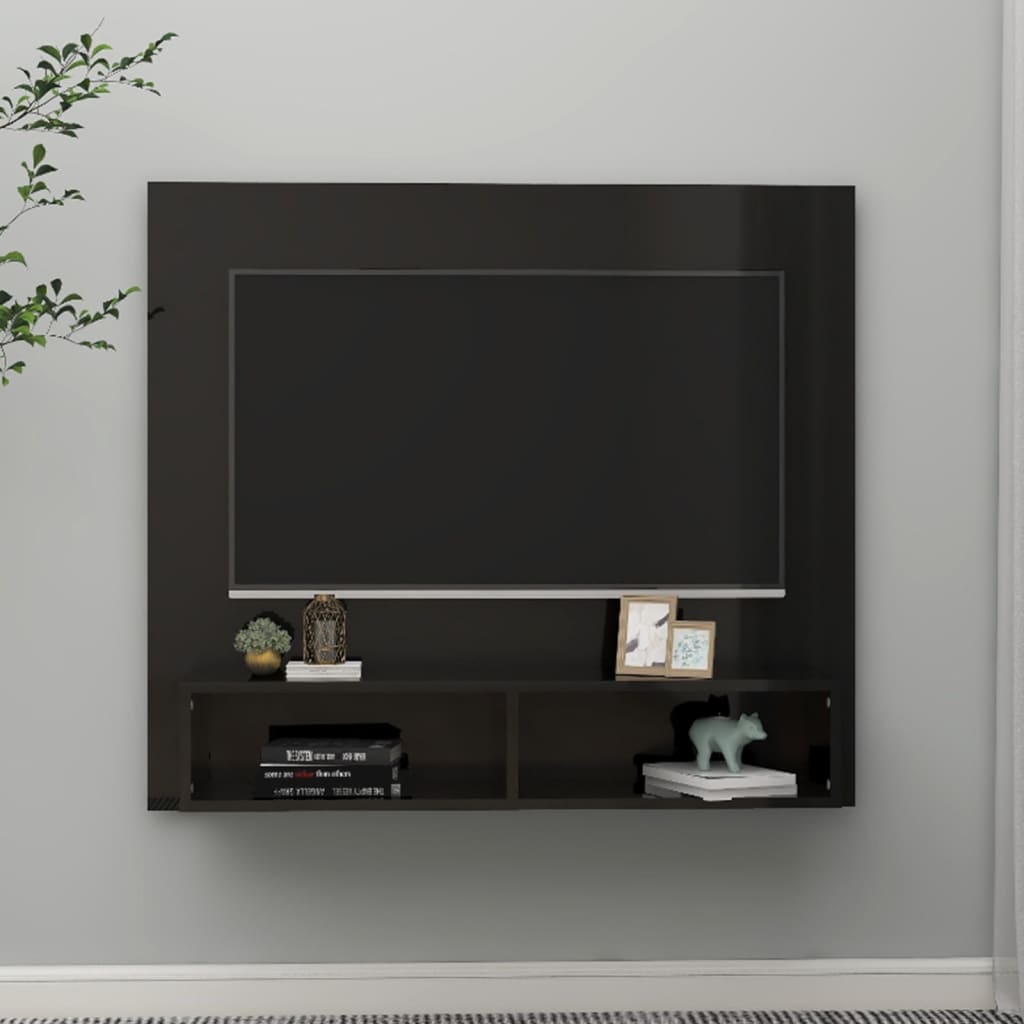 vidaXL Nástenná TV skrinka lesklá čierna 102x23,5x90 cm drevotrieska