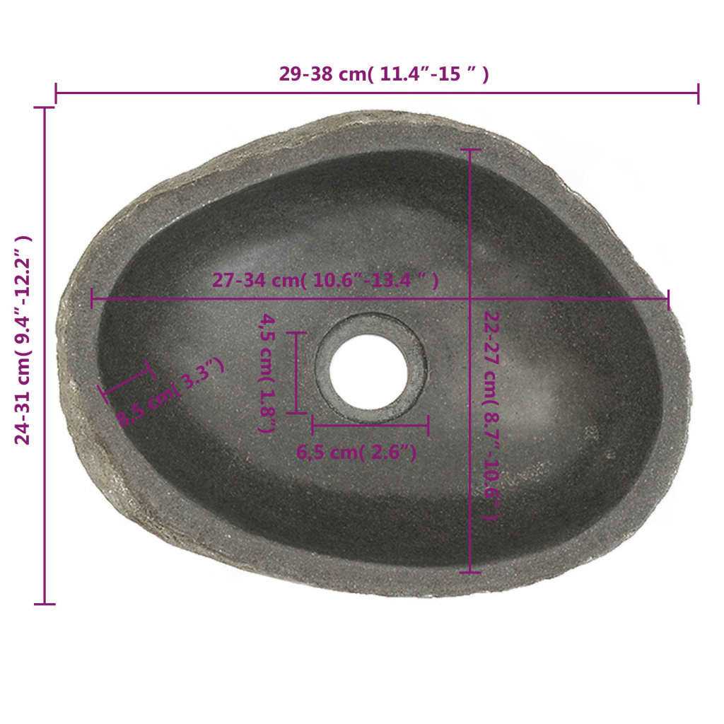 vidaXL Umývadlo, riečny kameň, oválne 29-38 cm