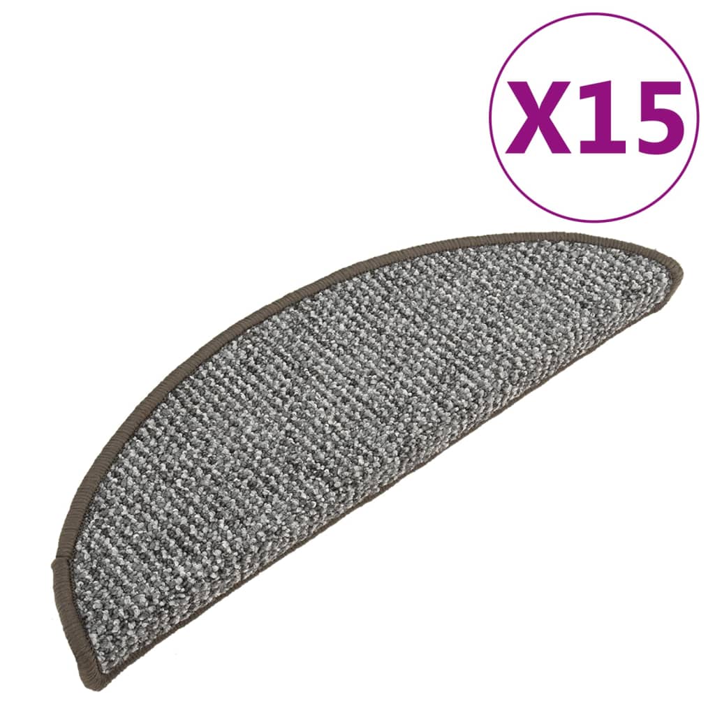 vidaXL Kobercové nášľapy na schody 15 ks sivé 65x21x4 cm