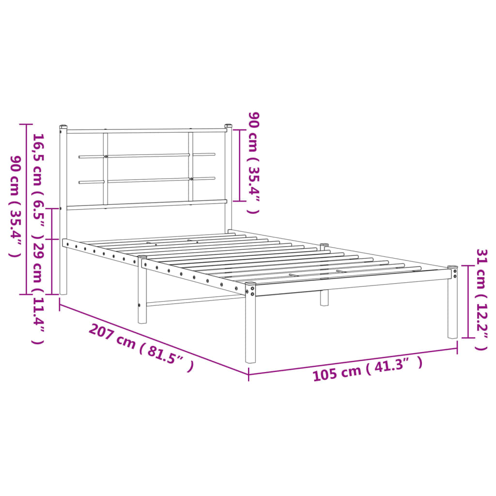 vidaXL Kovový rám postele s čelom čierny 100x200 cm