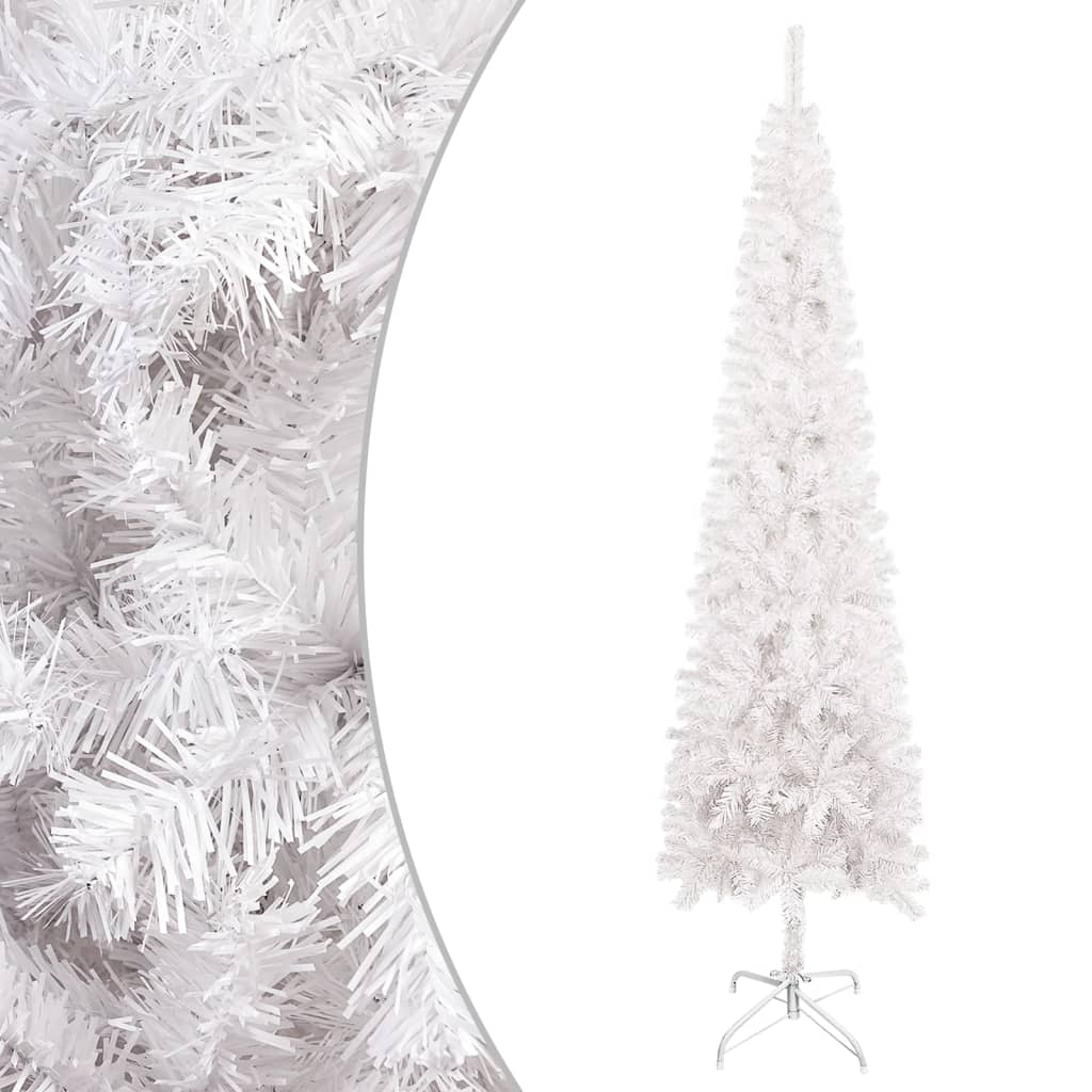 vidaXL Úzky osvetlený vianočný stromček, biely 180 cm