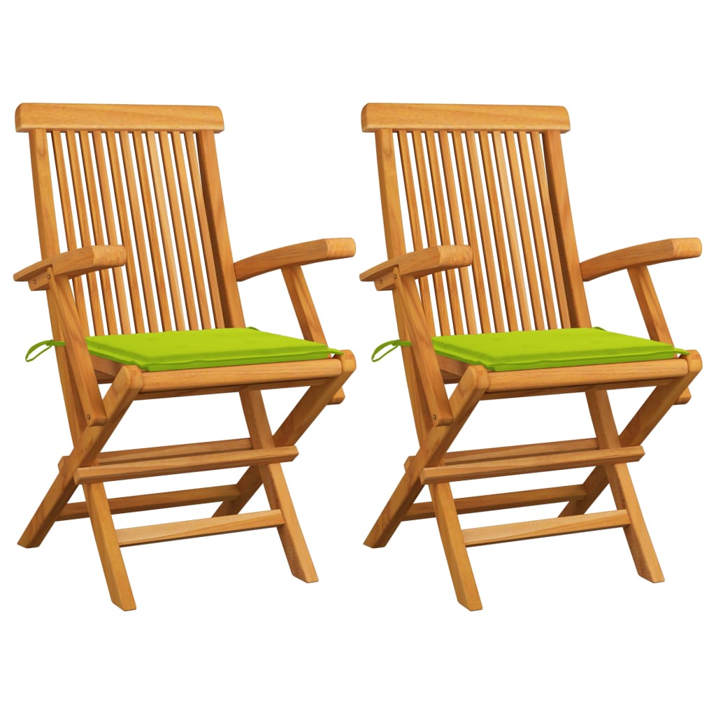 vidaXL Záhradné stoličky, jasnozelené podložky 2 ks, tíkový masív