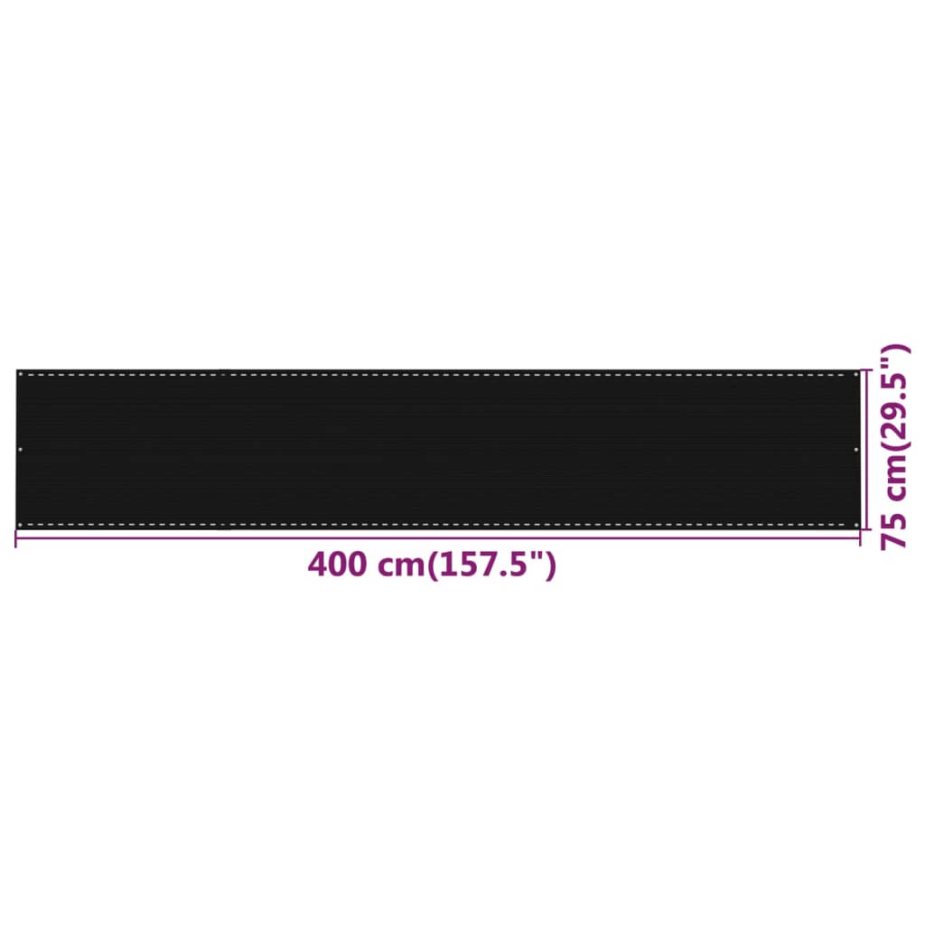 vidaXL Balkónová markíza čierna 75x400 cm HDPE