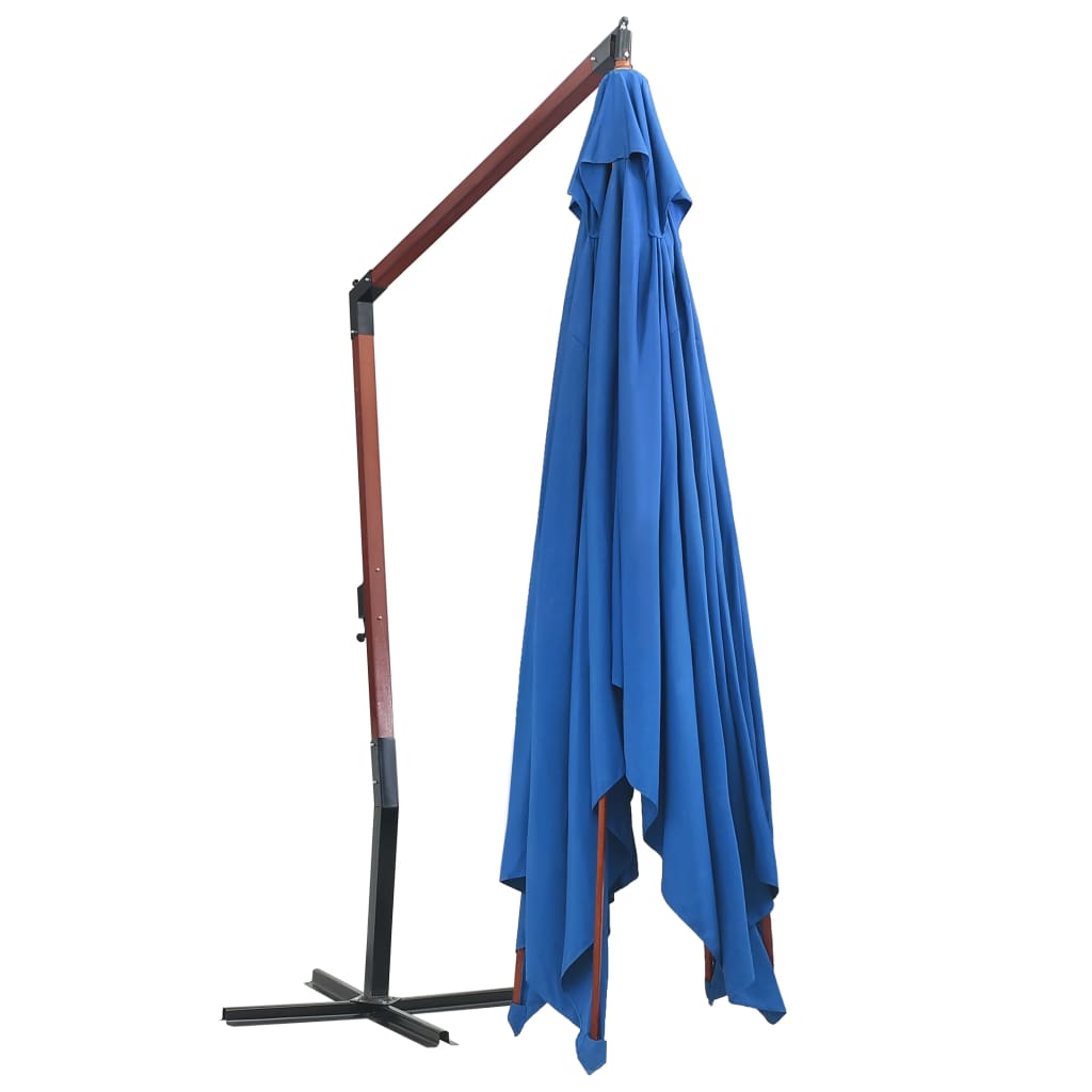 vidaXL Visiaci slnečník s drevenou tyčou 400x300 cm, modrý
