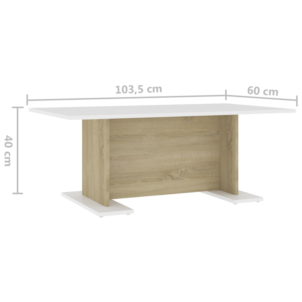 vidaXL Konferenčný stolík biely a dub sonoma 103,5x60x40 cm drevotrieska