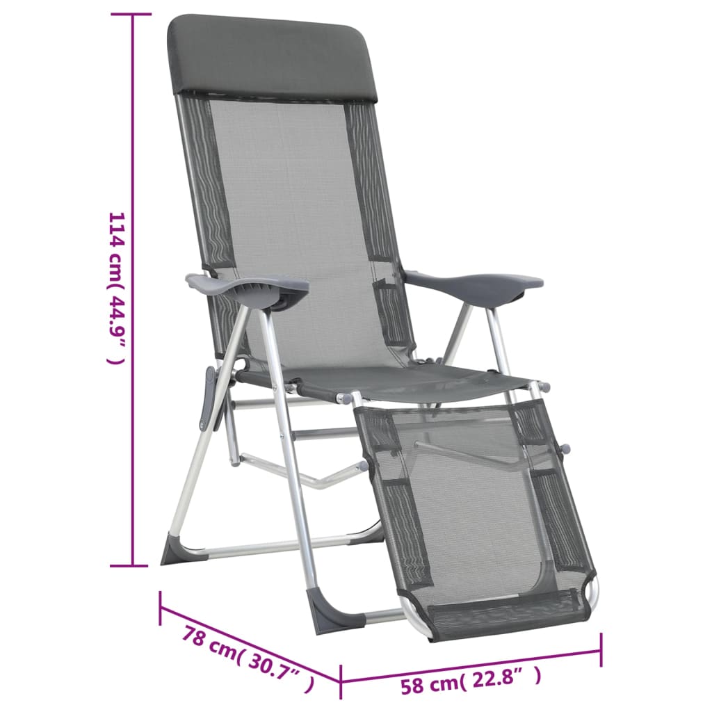 vidaXL Skladacie kempingové stoličky s opierkami nôh 2ks sivé textilén