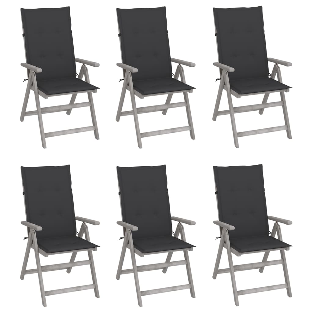 vidaXL Záhradné sklápacie stoličky 6 ks s podložkami akáciový masív