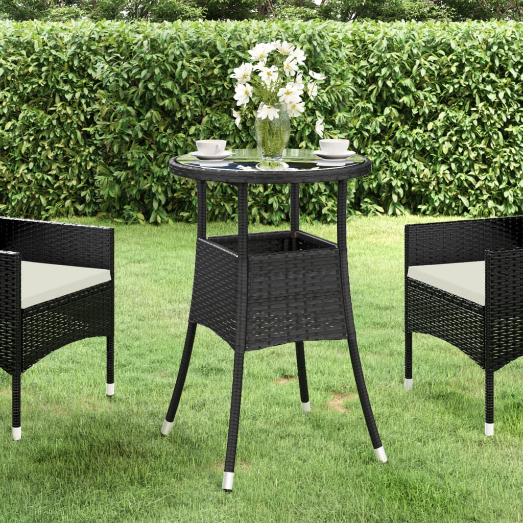 vidaXL Záhradný stôl Ø60x75 cm tvrdené sklo a polyratan čierny