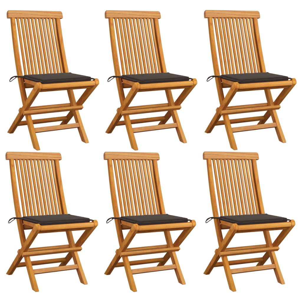vidaXL Záhradné stoličky, sivohnedé podložky 6 ks, tíkový masív