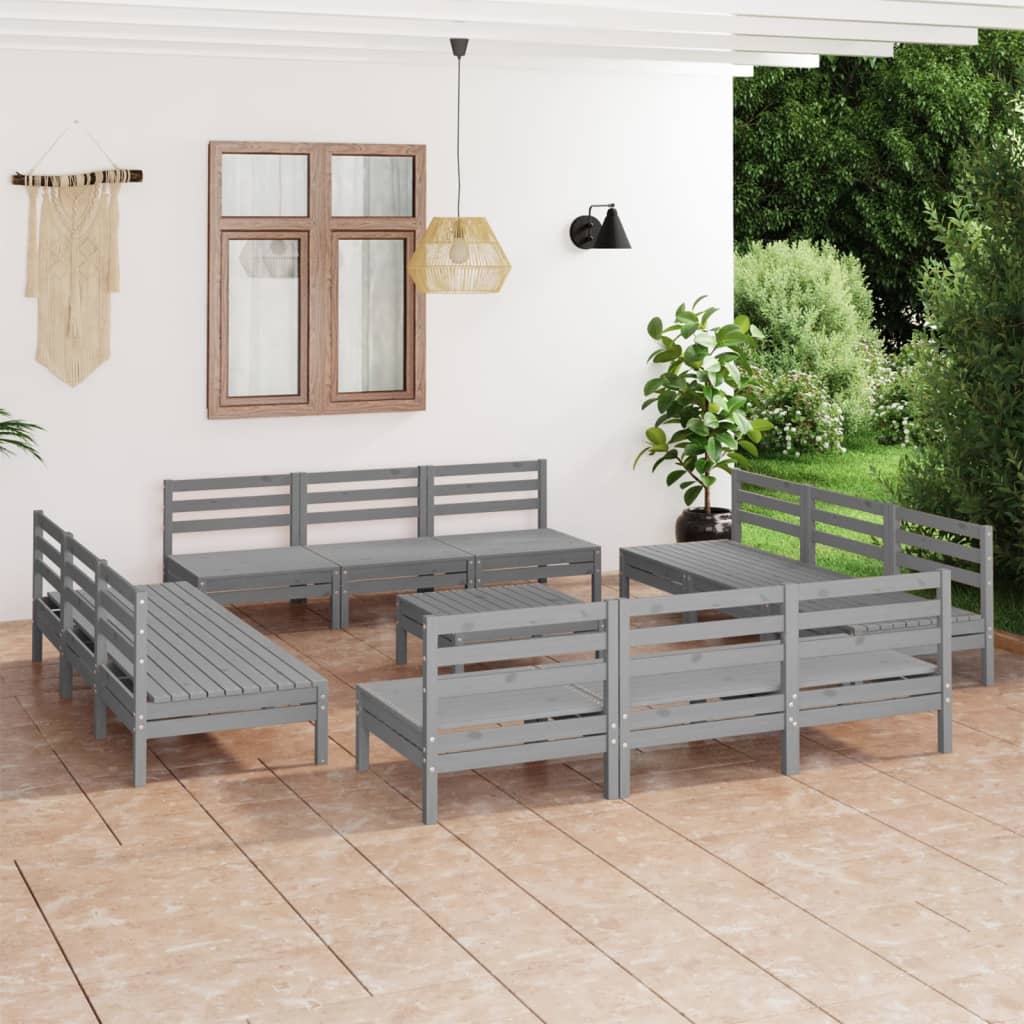 vidaXL 13-dielna záhradná sedacia súprava sivá borovicový masív