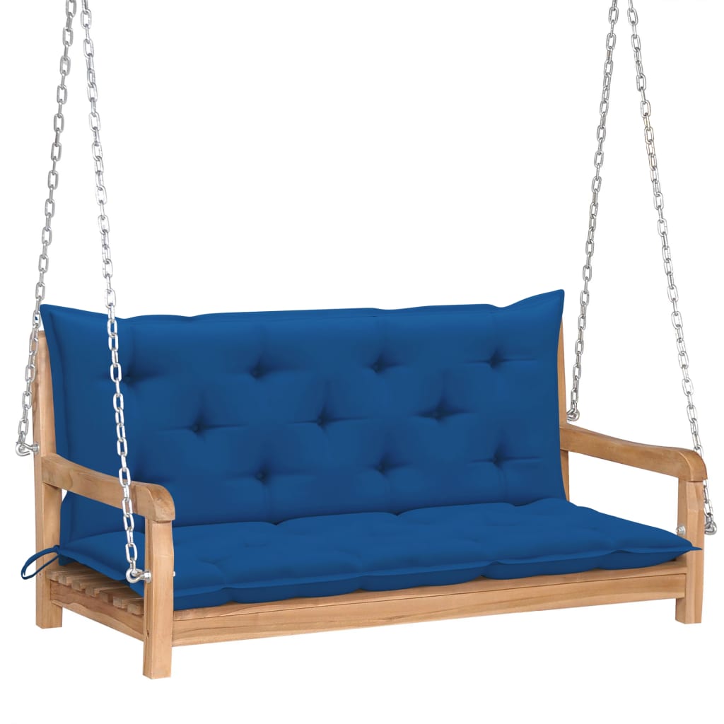 vidaXL Hojdacia lavička s modrým vankúšom 120 cm tíkový masív