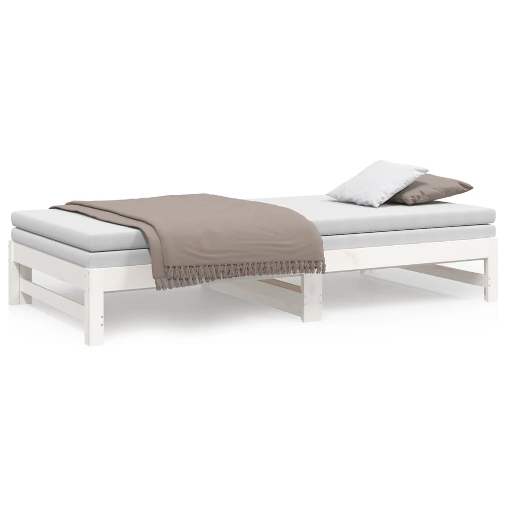 vidaXL Rozkladacia denná posteľ biela 2x(100x200) cm borovicový masív