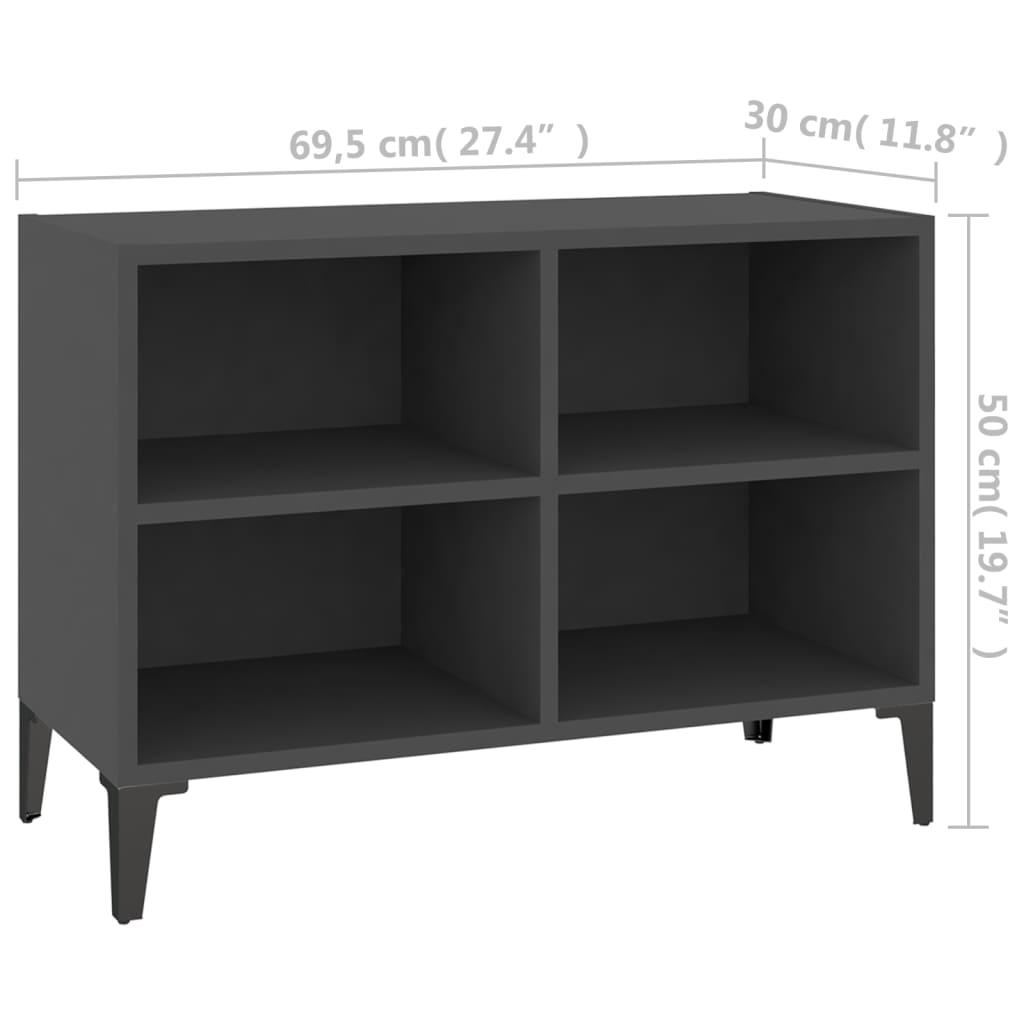 vidaXL TV stolík nohy z kovu sivý 69,5x30x50 cm