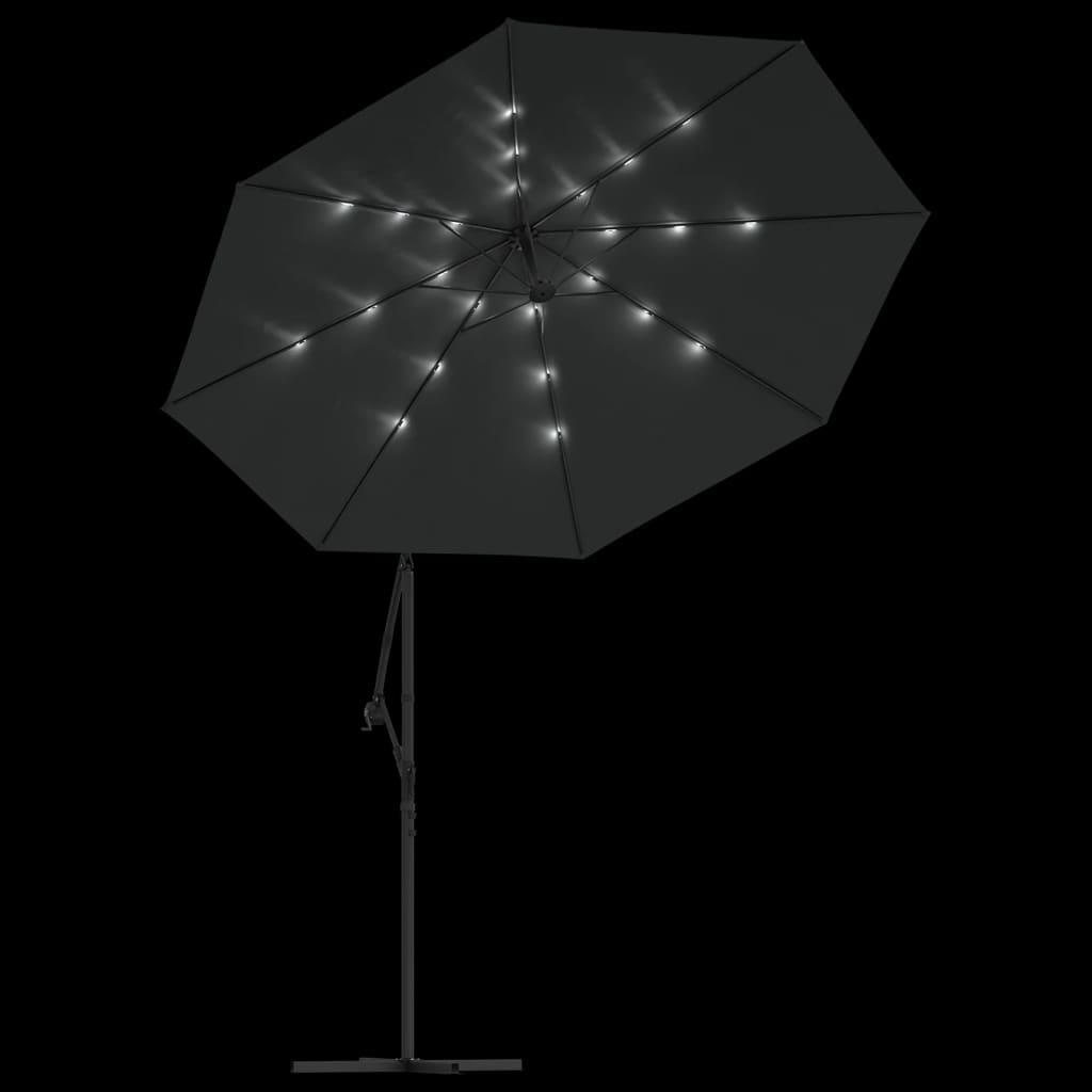 vidaXL Závesný slnečník s LED osvetlením a oceľovou tyčou 300 cm