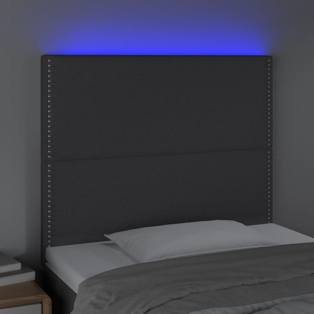 vidaXL Čelo postele s LED tmavosivé 200x7x118/128 cm látka