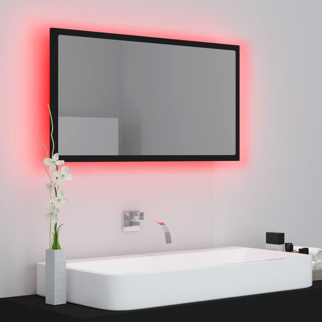 vidaXL Kúpeľňové LED zrkadlo čierne 80x8,5x37 cm akryl