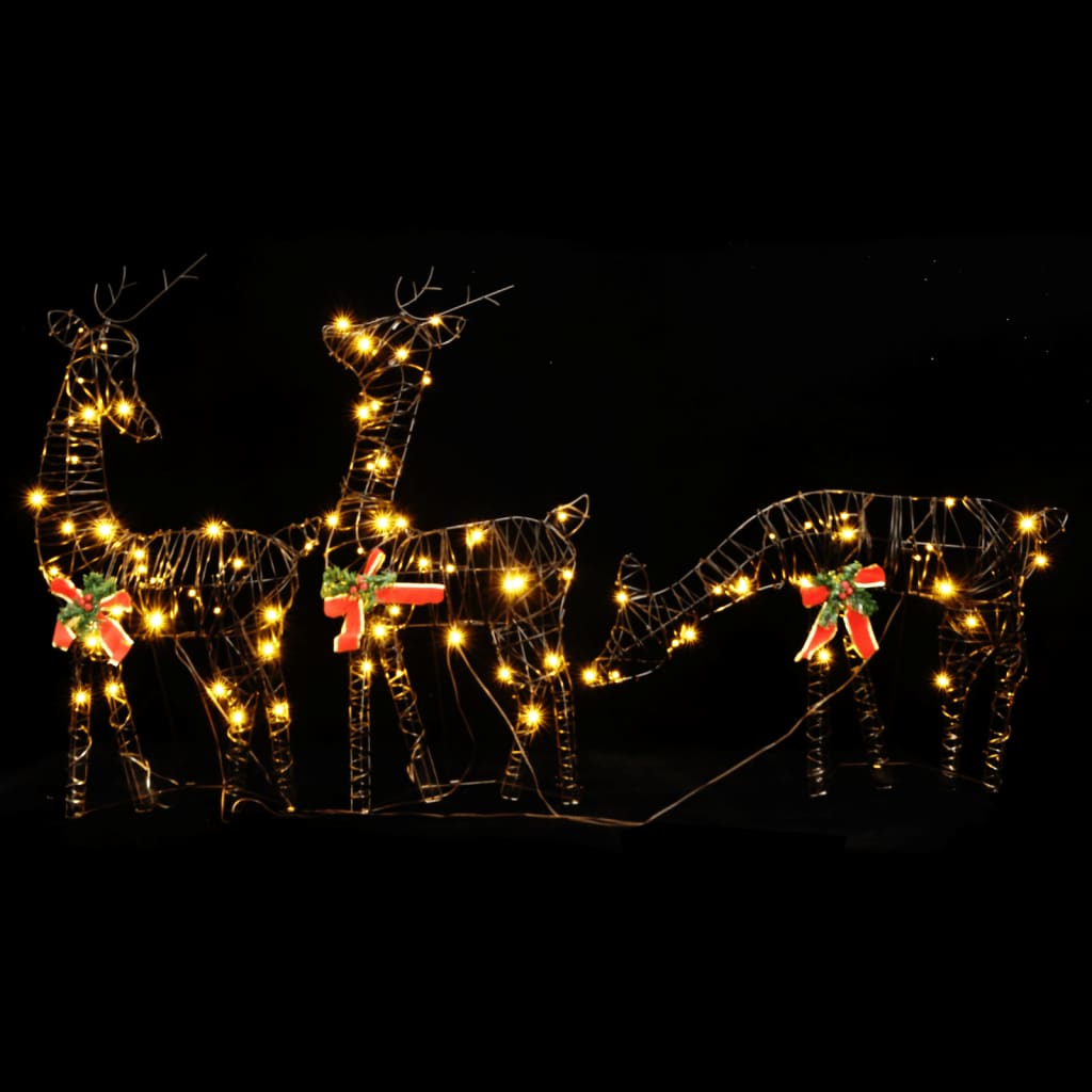 vidaXL Vianočná dekorácia rodina sobov 90 LED teplá biela ratanová