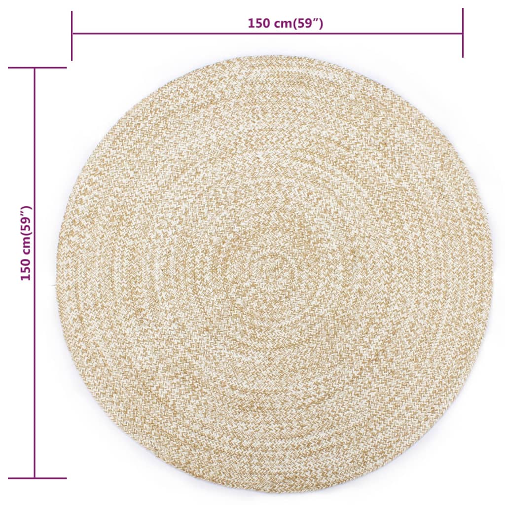 vidaXL Ručne vyrobený koberec, juta, biely a prírodný 150 cm