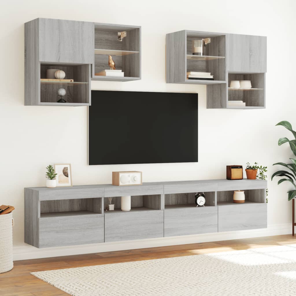 vidaXL 6-dielna súprava TV nástenných skriniek s LED sivá sonoma
