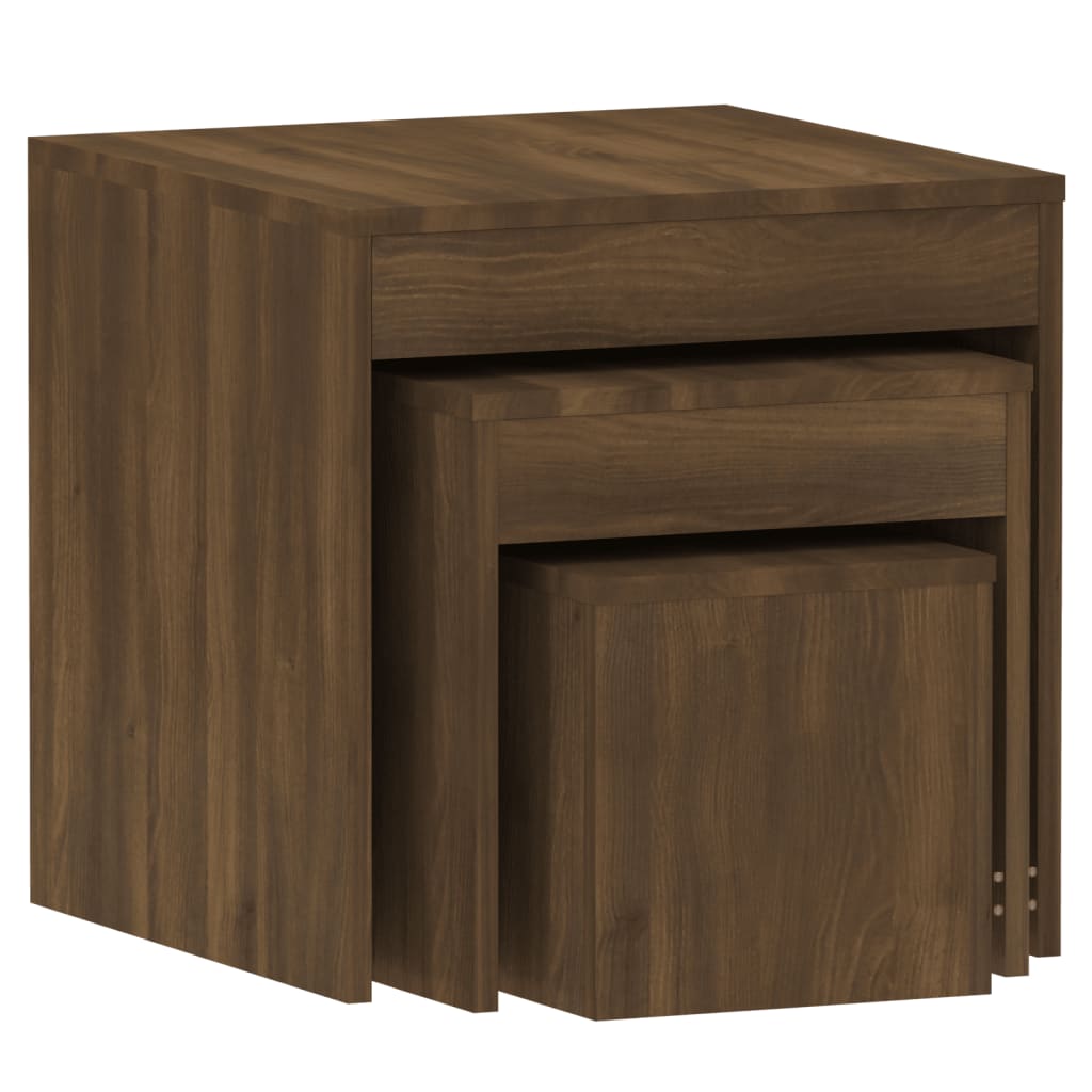 vidaXL Stohovateľné stolíky 3 ks hnedý dub spracované drevo
