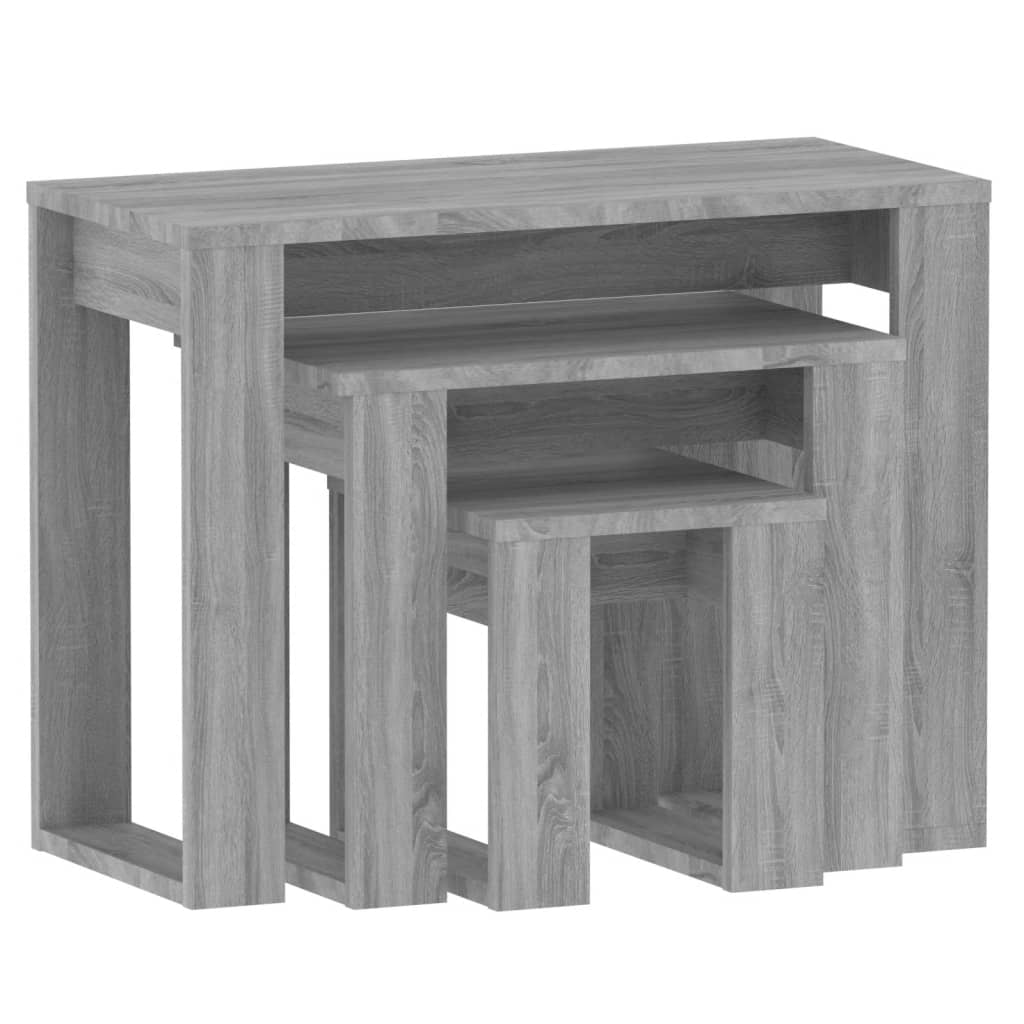 vidaXL Stohovateľné stolíky 3 ks sivý dub sonoma spracované drevo