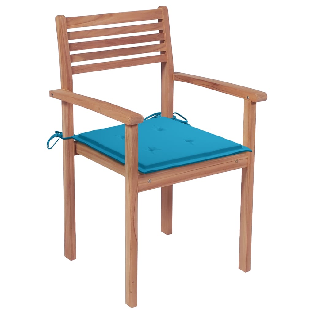 vidaXL Stohovateľné záhradné stoličky s podložkami 8 ks tíkový masív