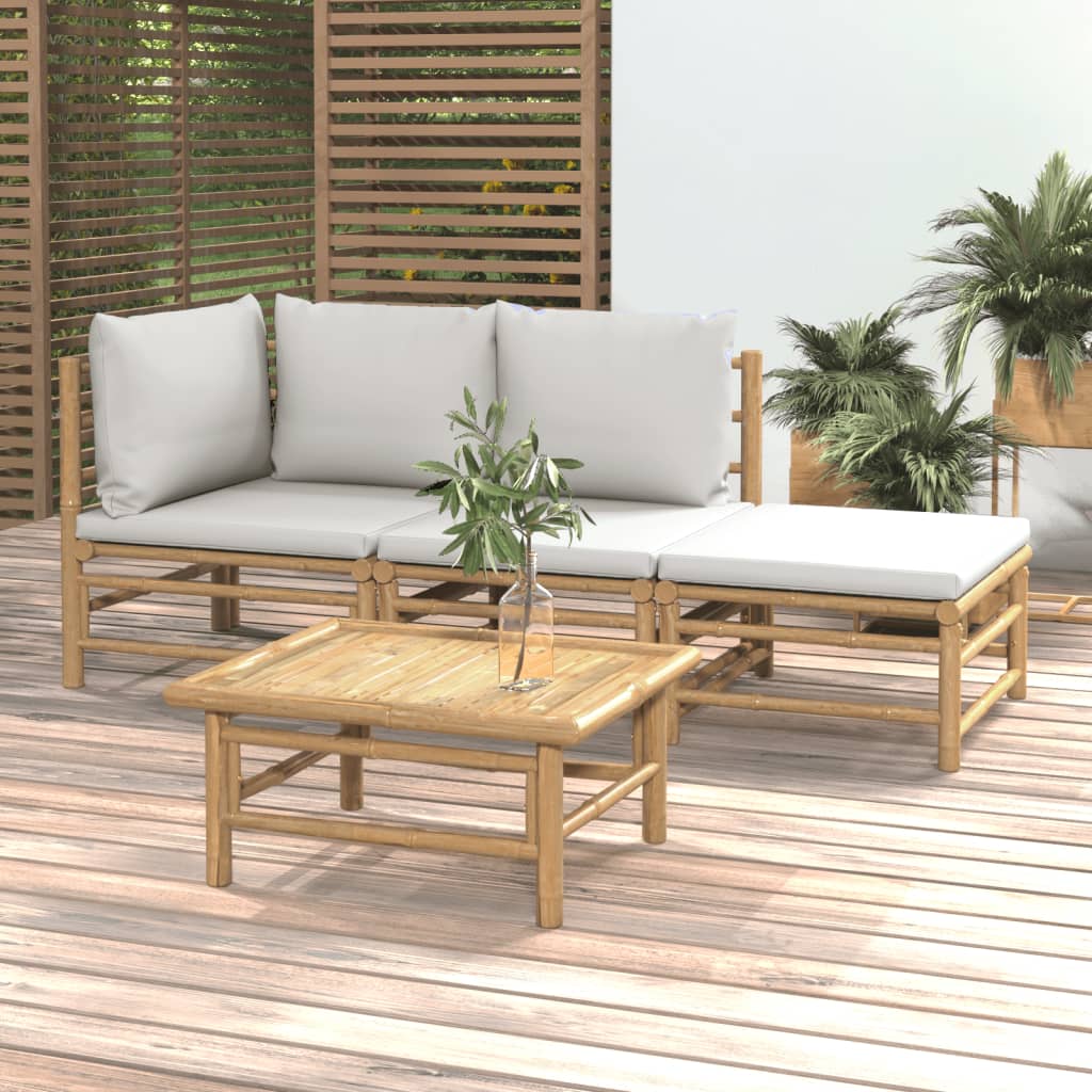 vidaXL 4-dielna záhradná sedacia súprava bledosivé vankúše bambus