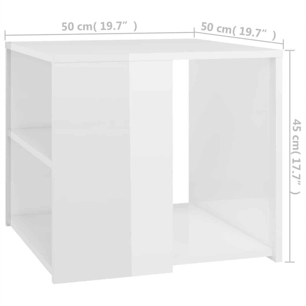 vidaXL Príručný stolík lesklý biely 50x50x45 cm drevotrieska