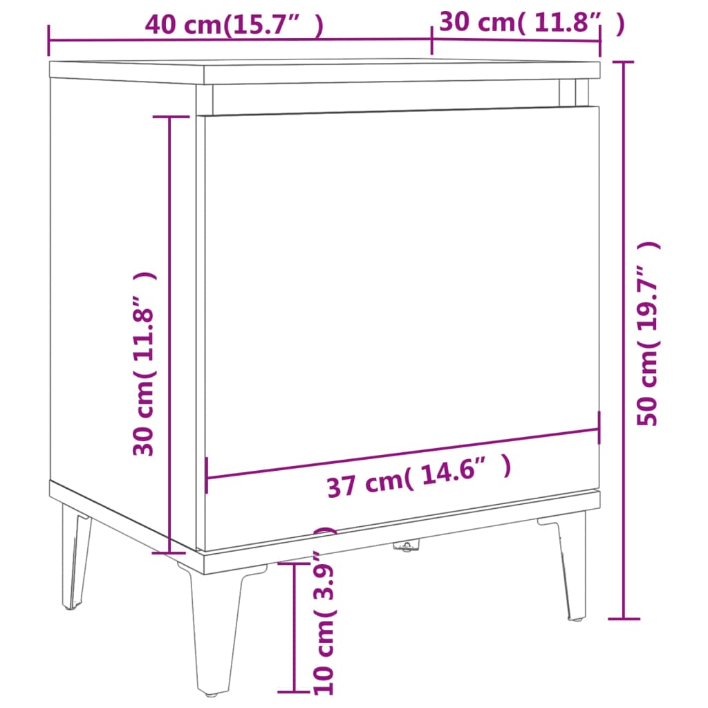 vidaXL Nočný stolík nohy z kovu betónový sivý 40x30x50 cm