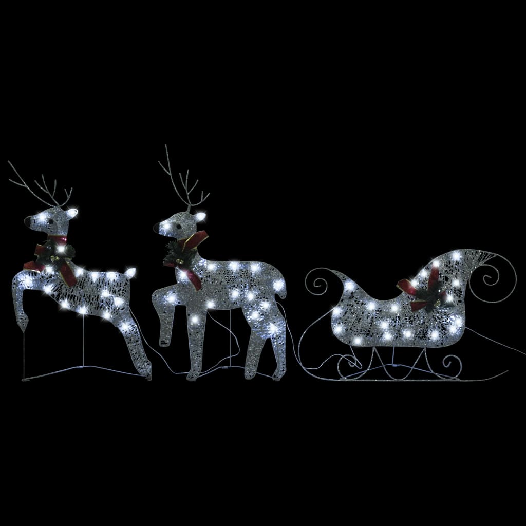 vidaXL Vianočná vonkajšia dekorácia soby a sane 60 LED diód strieborná