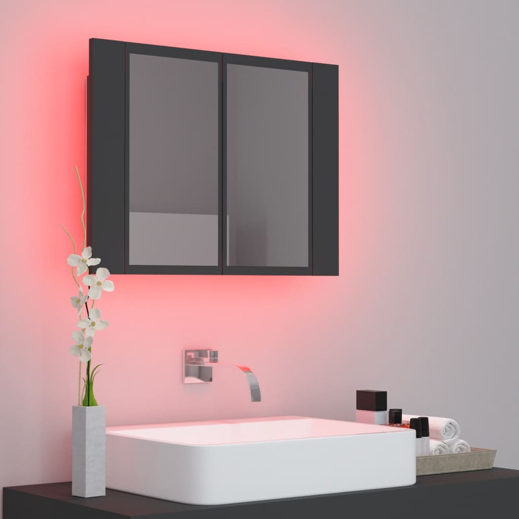 vidaXL LED kúpeľňová zrkadlová skrinka sivá 60x12x45 cm