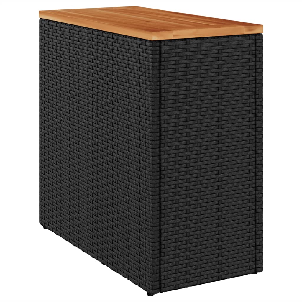vidaXL Záhr. príručný stôl drevená doska čierny 58x27,5x55cm polyratan